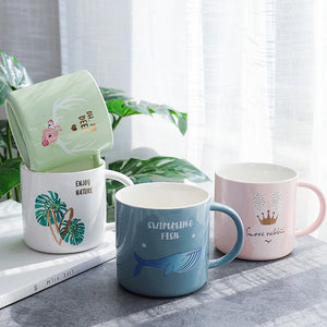Nordic Monstera Deer Crown Rabbit Coffee Mug - Coffesy