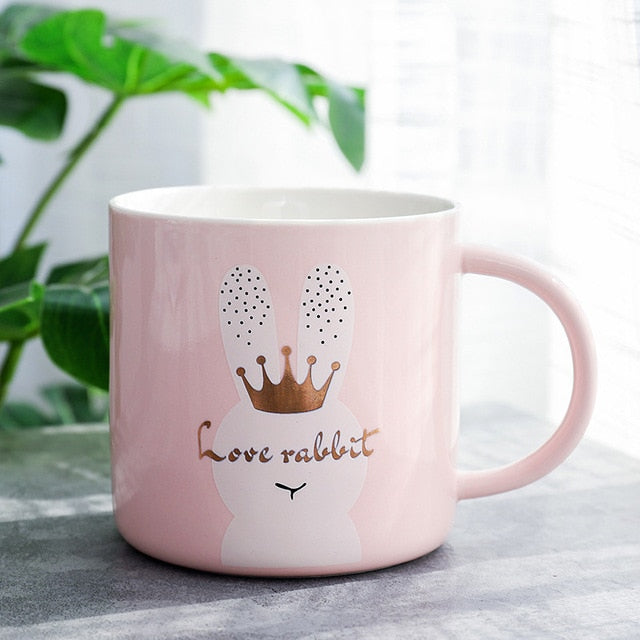 Nordic Monstera Deer Crown Rabbit Coffee Mug - Coffesy