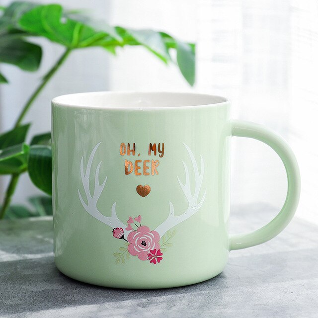 Nordic Monstera Deer Crown Rabbit Coffee Mug - Coffesy