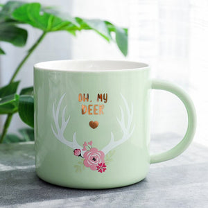 Nordic Monstera Deer Crown Rabbit Coffee Mug - Coffesy