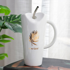 Glod Cactus Leaf Letter Coffee Mug - Coffesy