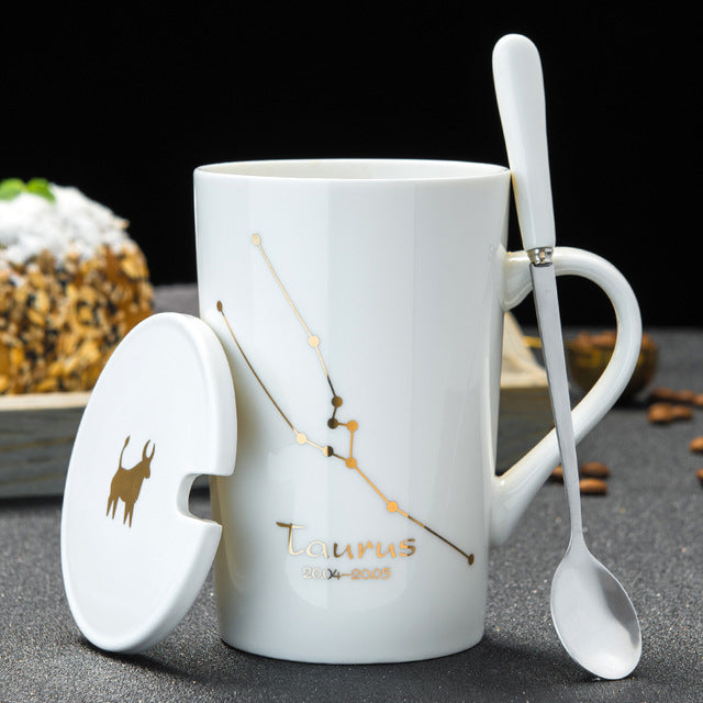 12 Constellations  Ceramic Mugs With Spoon - Coffesy