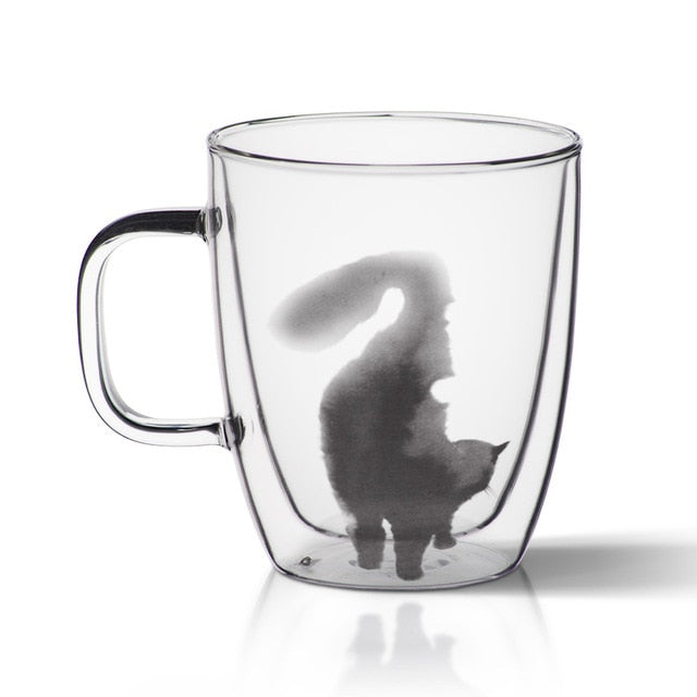 Double Glass Cat Coffee Mugs - Coffesy