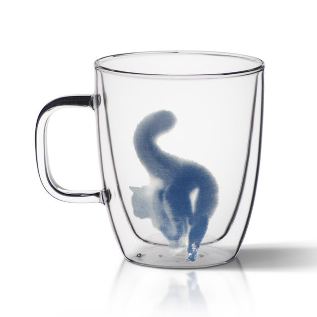 Double Glass Cat Coffee Mugs - Coffesy