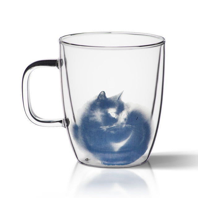 Double Glass Cat Coffee Mugs - Coffesy