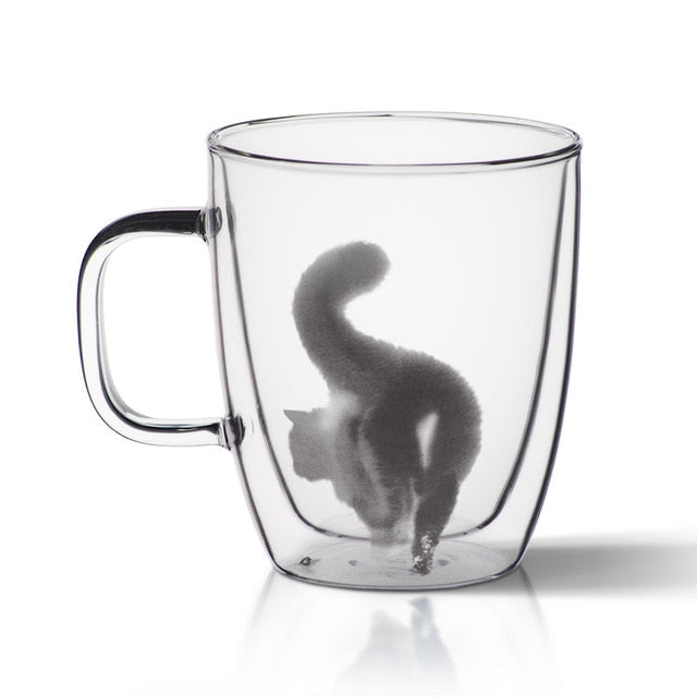 Double Glass Cat Coffee Mugs - Coffesy