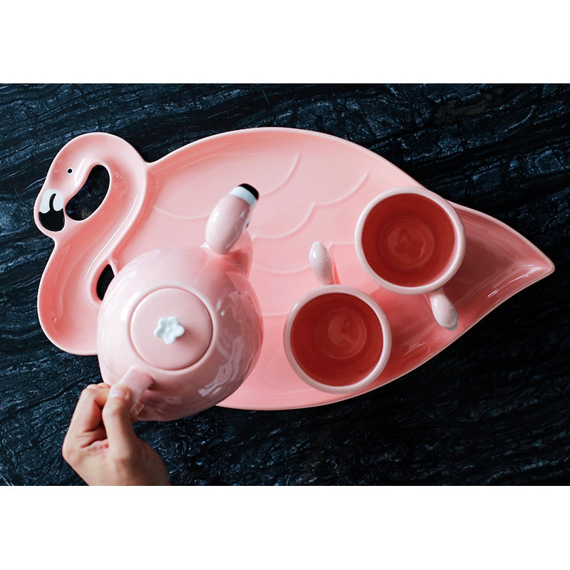 Flamingo Teapot Set Mugs - Coffesy