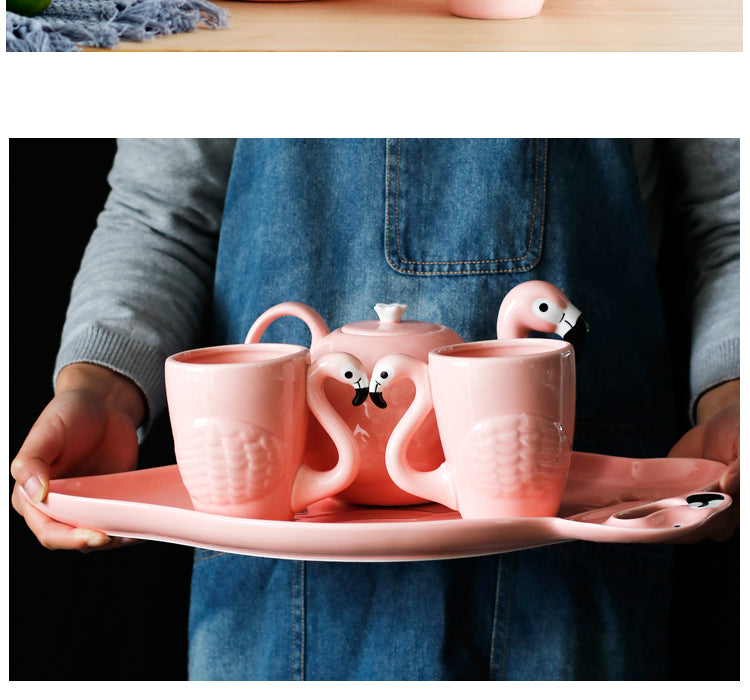 Flamingo Teapot Set Mugs - Coffesy