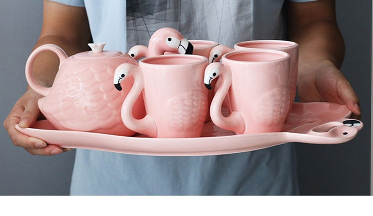 Flamingo Teapot Set Mugs - Coffesy